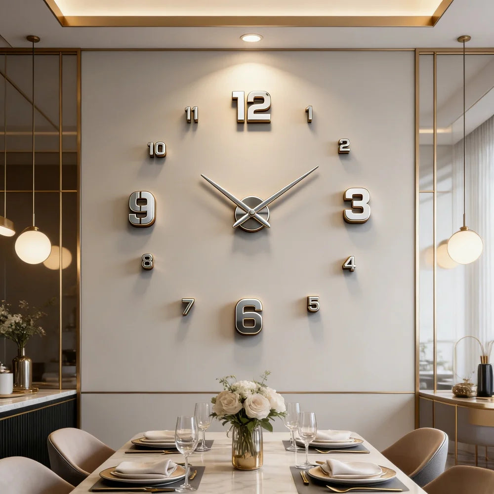 2026 Modern Design Large Wall Clock 3D DIY Quartz Clocks Fashion Watches Acrylic Mirror Stickers Living Room Home Decor Horloge