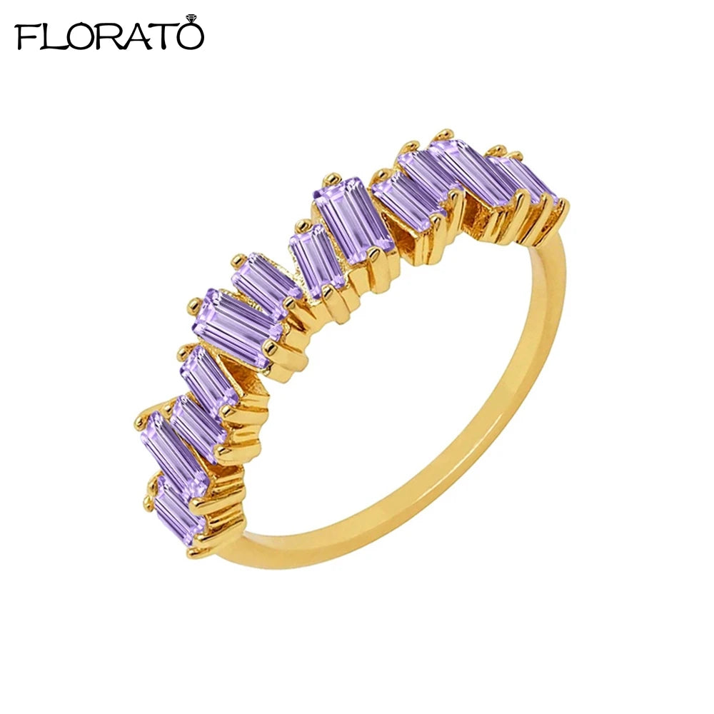 Trendy 18K Gold Plated Engagement Ring for Women Luxury Fashion Elegant Purple Crystal Wedding Rings Party Jewelry Gifts