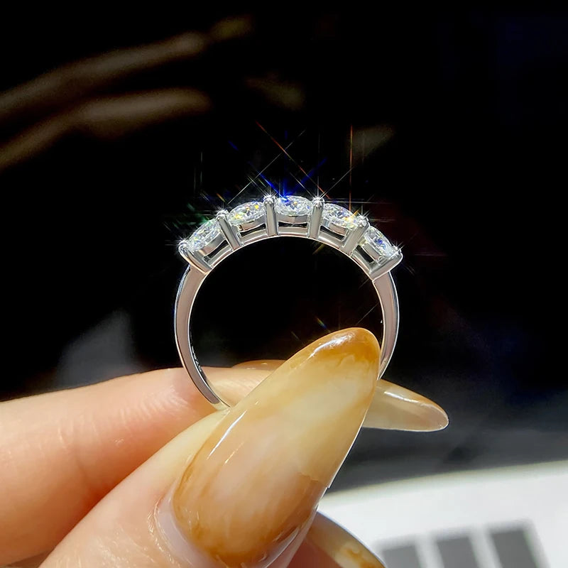1.0mm-3.5mm Round Brilliant Cut Moissanite Wedding Rings Half Eternity Band 925 Silver Lab Diamond Wedding Ring With Certificate