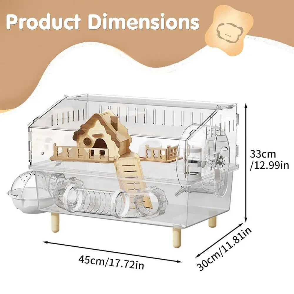 Hamster Cage 2-Layer Clear Acrylic Pet Habitats Hamster Enclosure for Indoor Outdoor Home Yard Breeding Observation Pet Shop
