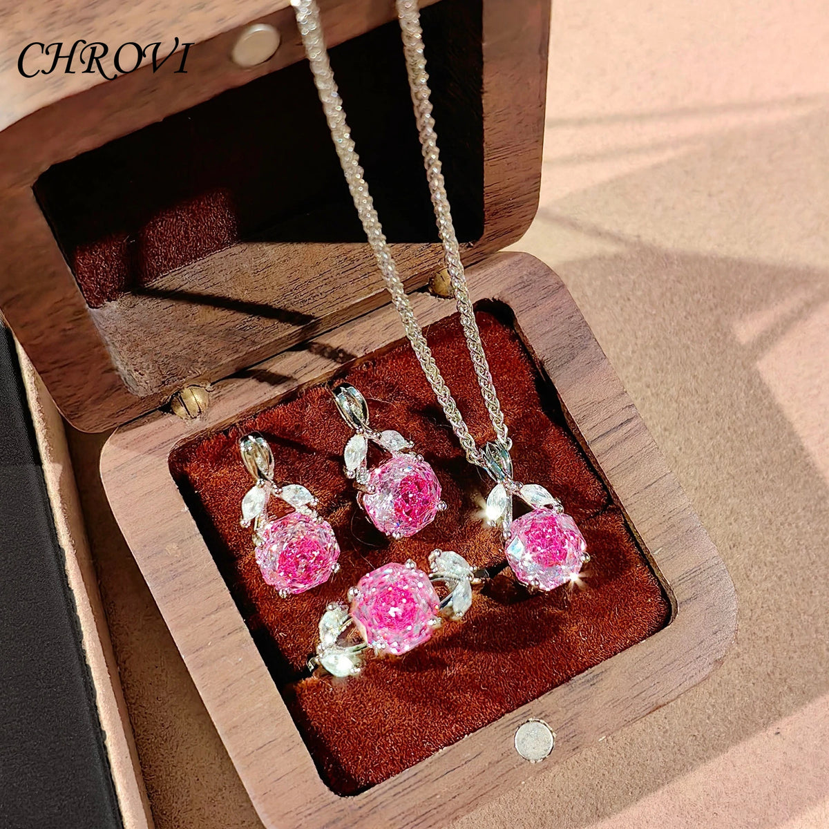925 Sterling Silver Octagonal Millennium Rose Cut Necklace Pendant Diamond Stud Earrings Colorful Ring for Women Jewelry