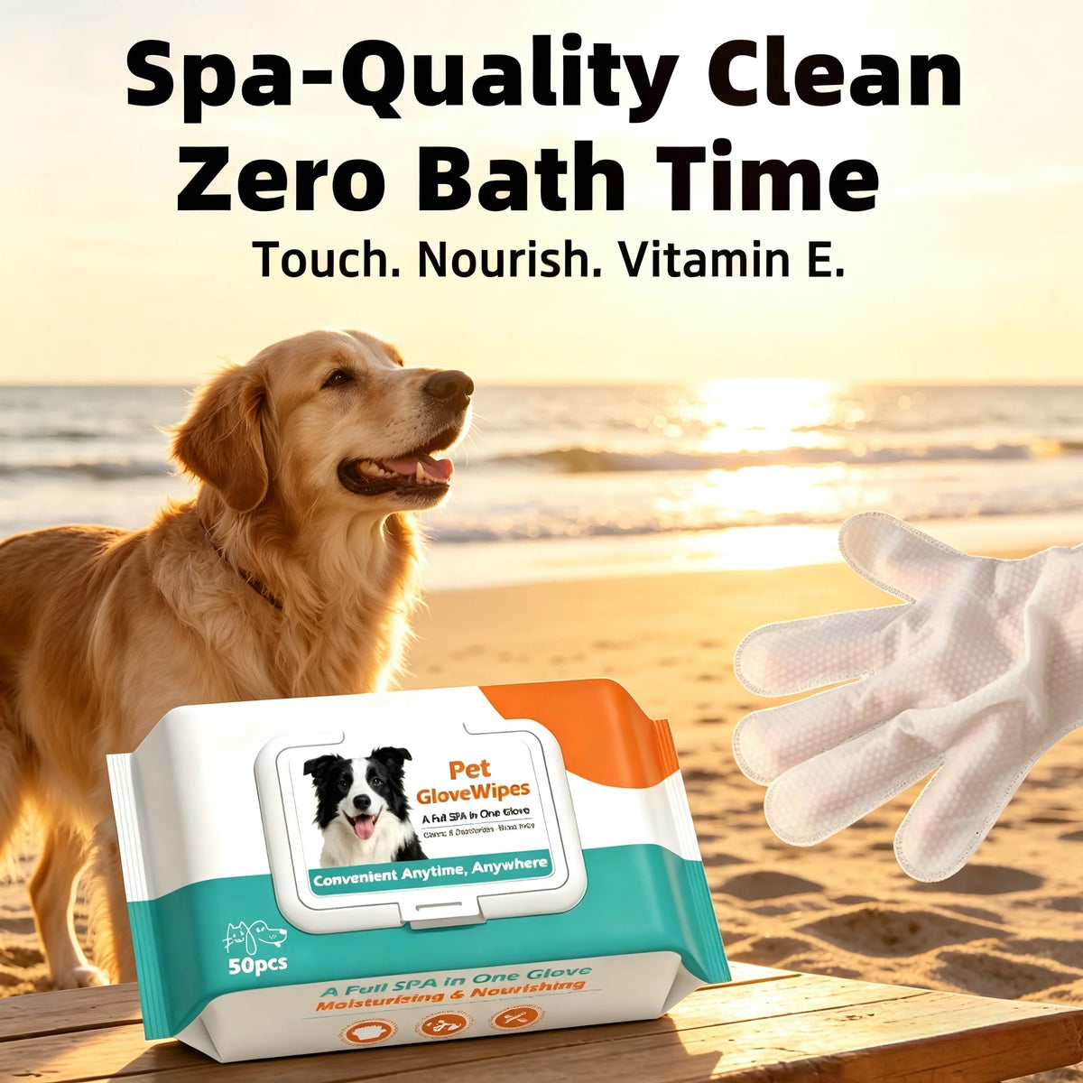 50 Pcs/Bag Pet No-Rinse Gloves, Disposable Dry-Clean Wipe Mitts Specially for Cats and Dogs, Convenient and Time-Saving