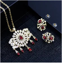 Arabic Jewelry Sets Morocco Choker Necklace Dangler Earring Bracelet Ring Gold Color Ethnic Women Charm Bijoux