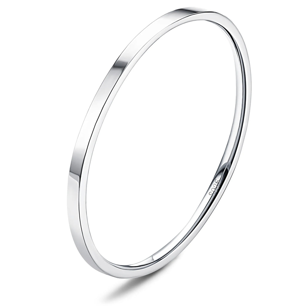 Fansilver S925 Sterling Silver Rings for Women Men 18K White Gold Plated Stackable Statement Thin Plain Thumb Ring Wedding Bands