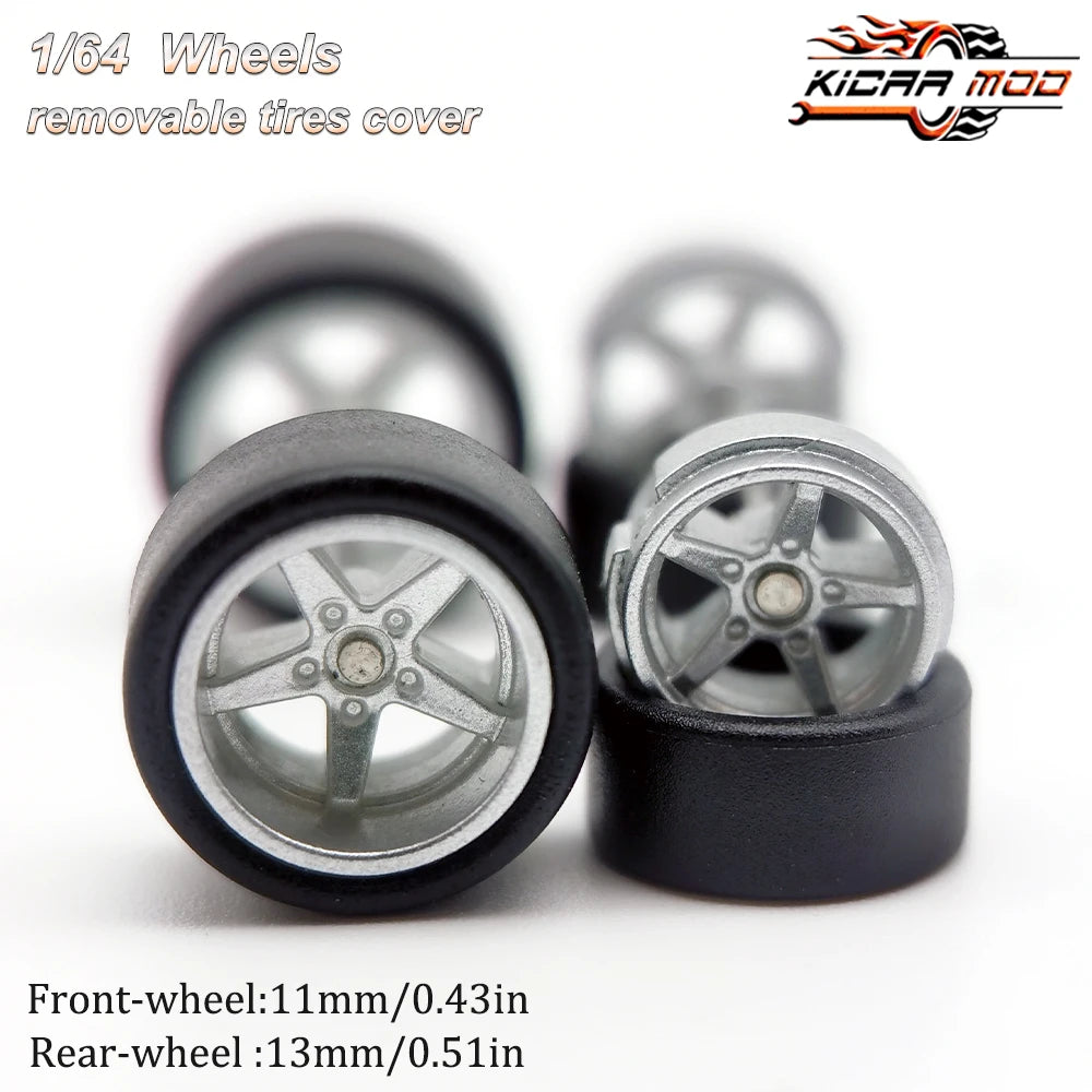 1/64 RLC Premium Wheels with Slick Tires for RLC Muscle Car Advan GT Model Car Refitting Parts D:11mm+13mm (1 Set)