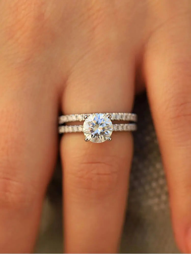 925 Sterling Silver Gorgeous Shiny 2 Carat Round Zircon Ring for Women Anniversary Daily Outfit Luxury High Quality Fine Jewelry