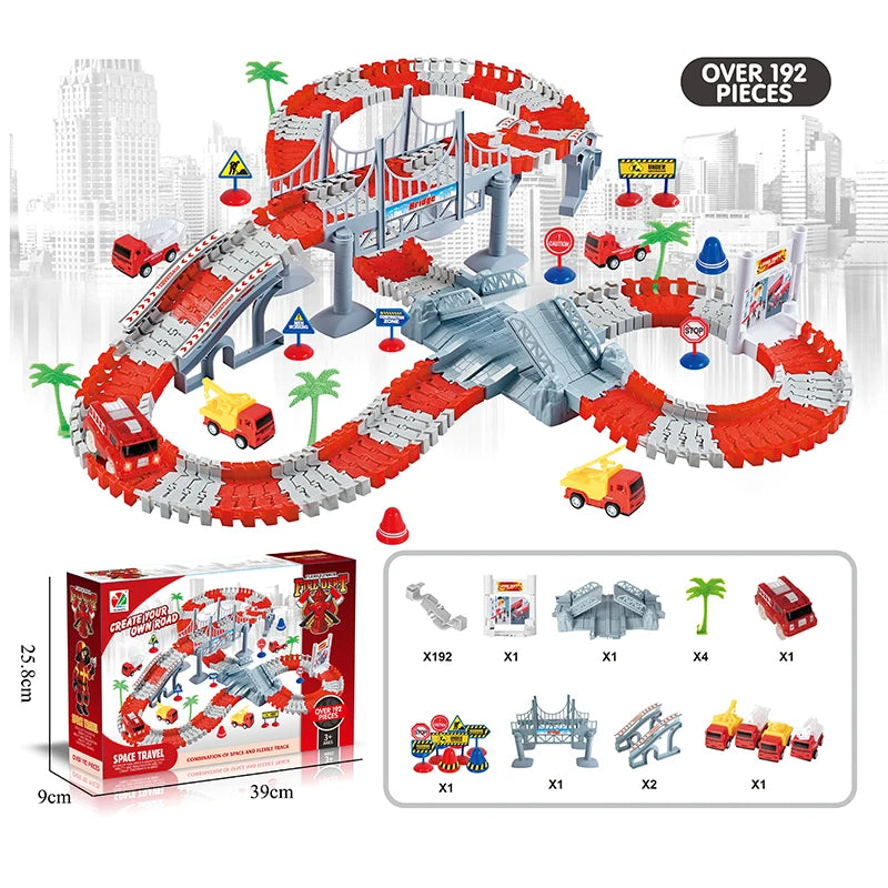 Kids electric track toy Fire Alarm Mini car set Puzzle Boy toy Track car Fire engine toy for children's birthday Christmas gifts