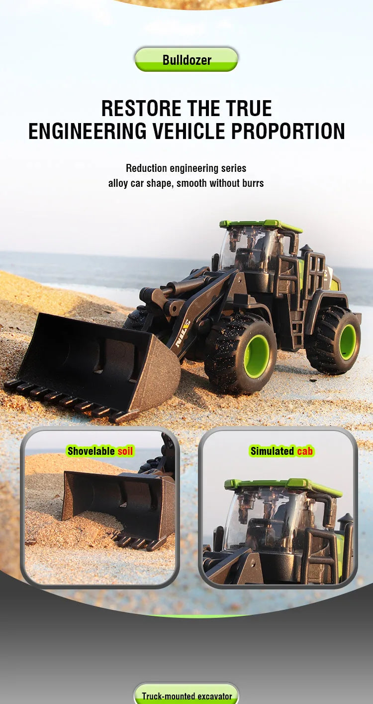 1/50 Diecast Alloy Inertia Engineering Vehicle Model Excavator Crane Forklift Road Roller Collectible Toy Gifts For Boys Kids