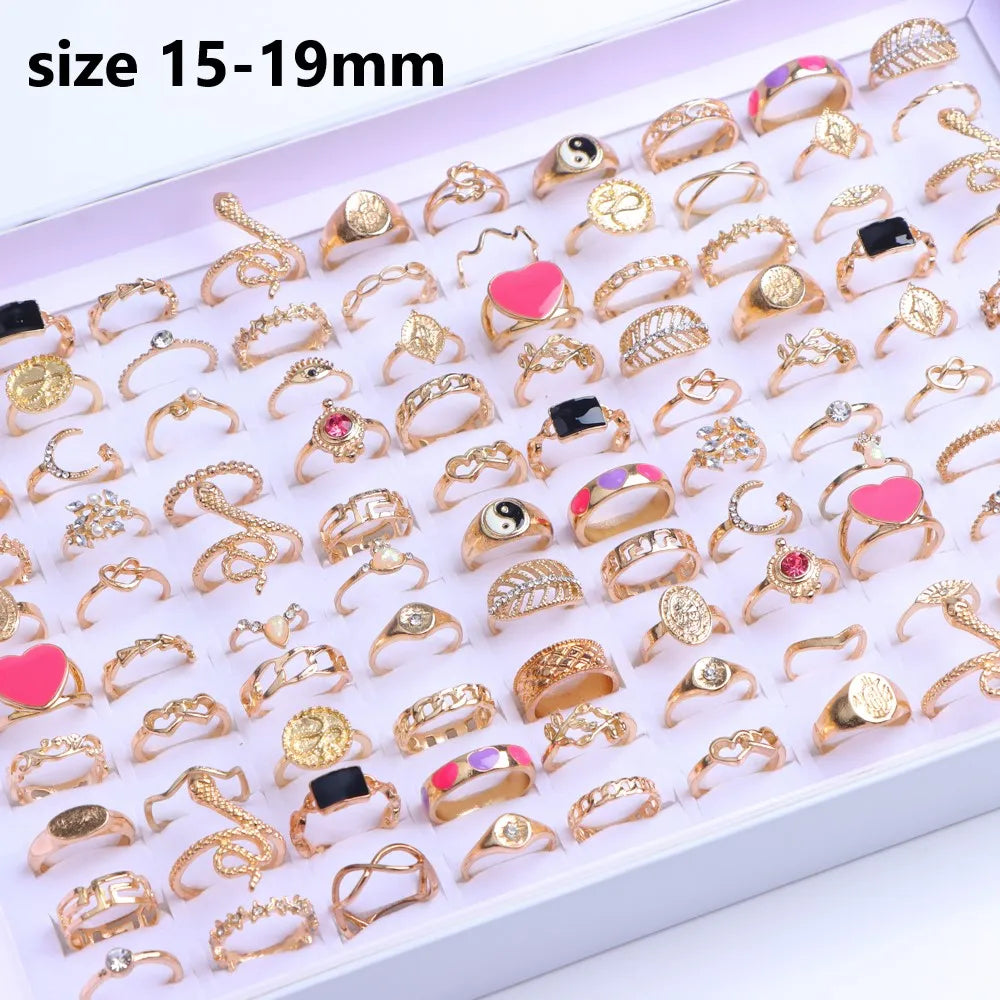 10/20/30/50/100Pcs/Lot Retro Punk Bohemian Rhinestone Carve Rings For Women Mix Style Jewelry Party Gifts Accessories Wholesale