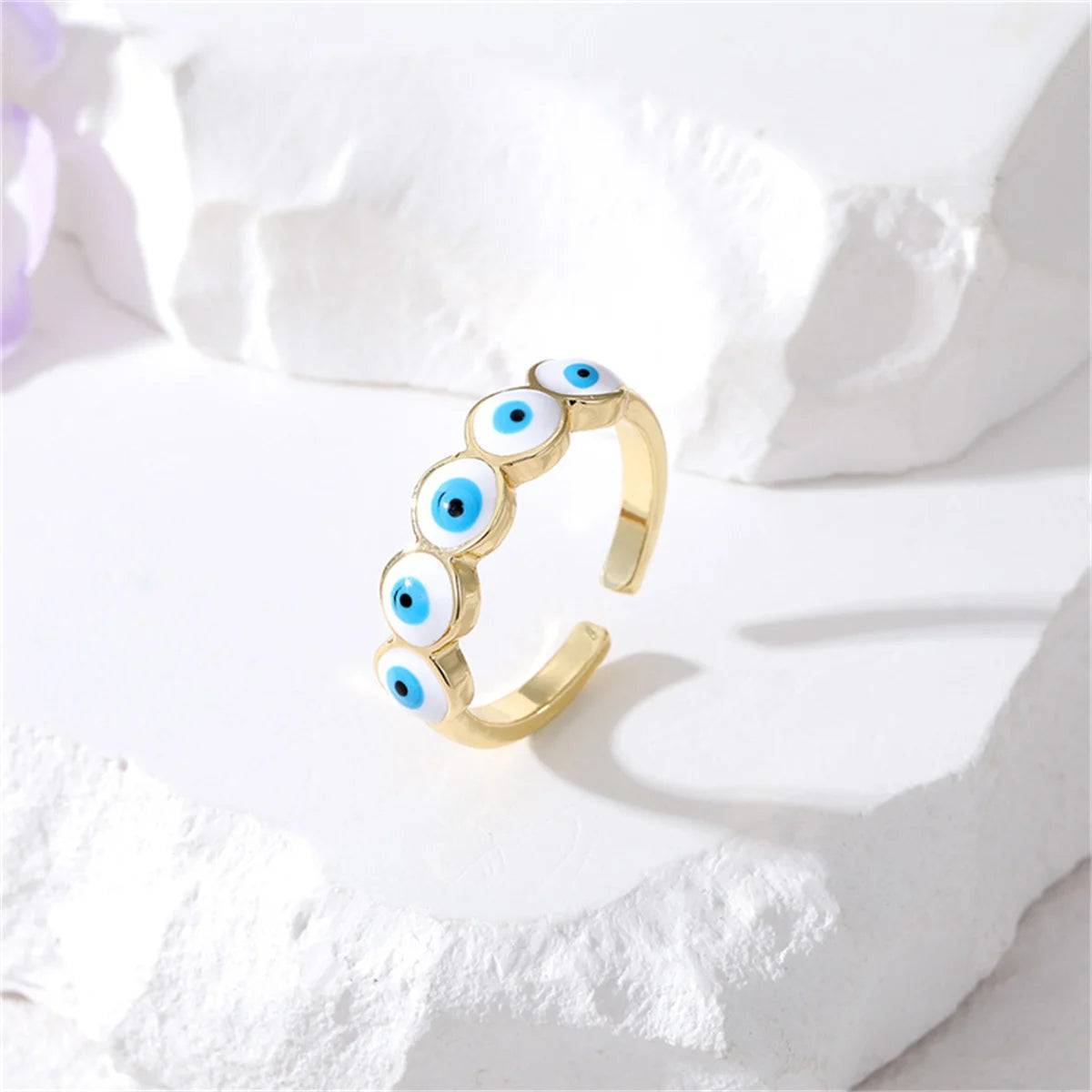 Lucky Blue Turkish Evil Eye Open Rings For Women Gold Color Colorful Enamel Heart Zircon Eye Finger Ring Vintage Gothic Jewelry