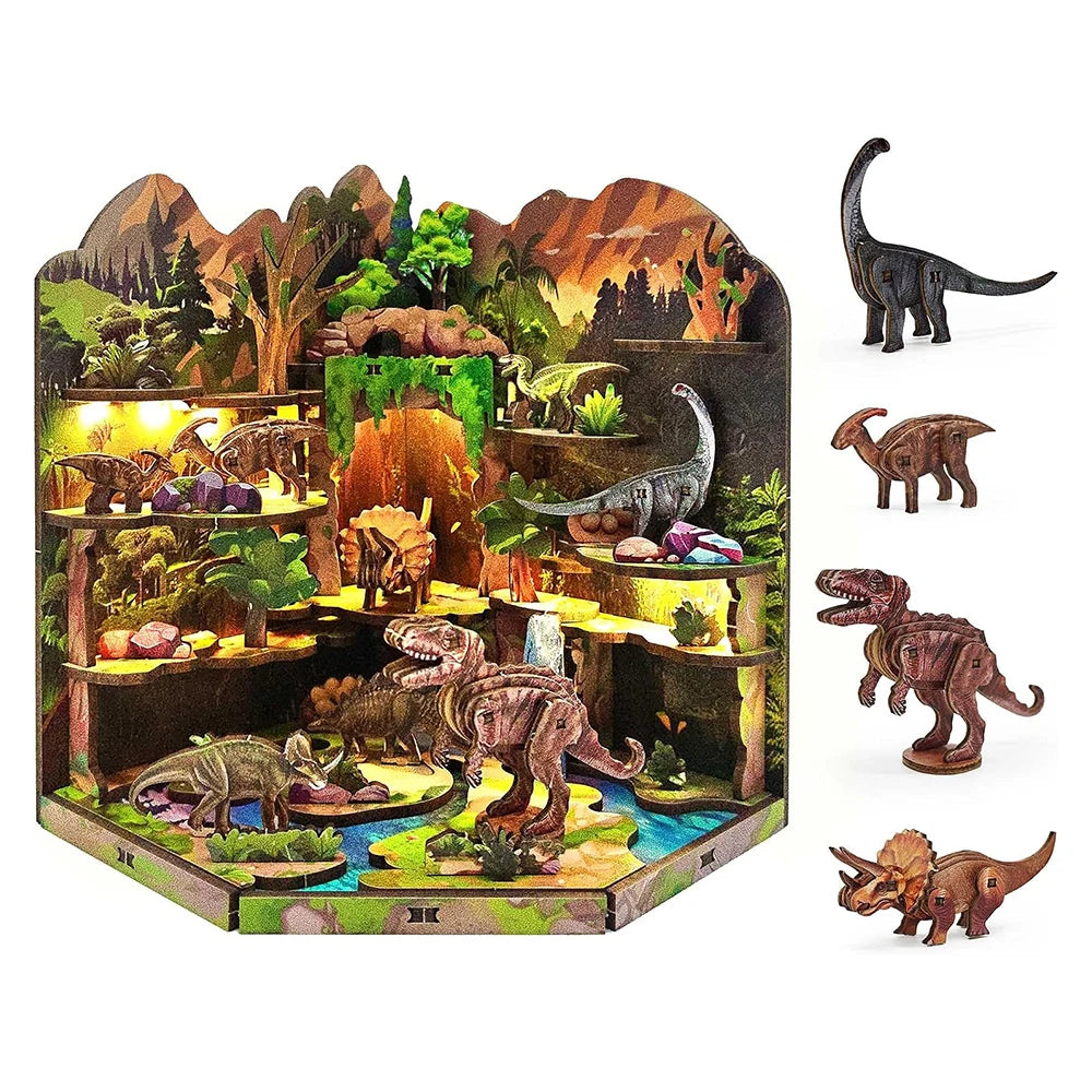 DIY Wooden Blocks Dinosaur Secret Realm 3D Wooden Puzzle Stereo Model Beginner Friendly Stress Relief Handmade Toys for Adults