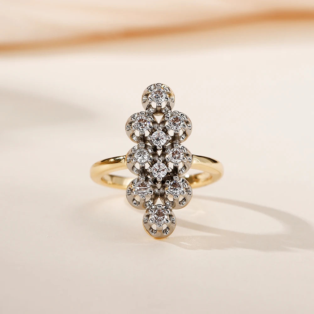 Zircon ladies vintage earrings ring set copper plated 14K gold fashion luxury jewelry party gift banquet holiday gift gift