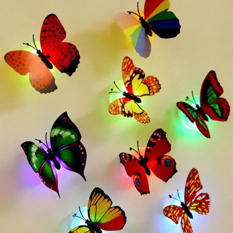 5PCS Creative Butterfly Night Light Set Stickable LED Glowing Colorful DIY Wall Decor Funny House Lighting