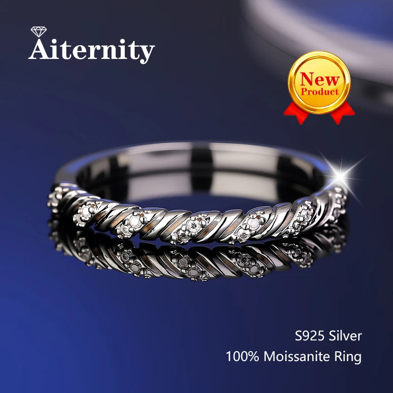 925 Sterling Silver Female Single Tail Ring100% Pass Diamond Tester Pen Moissanite Ring Matching Wedding Diamond Band for Women