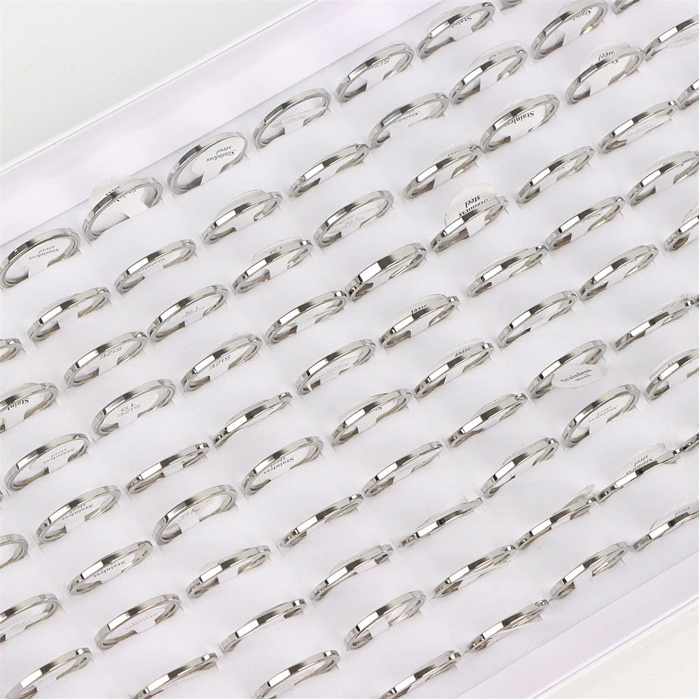 100Pcs/lot Fashion Smooth Stainless Steel Rings For Women Men Width 2-8mm Simple Lovers Jewelry Party