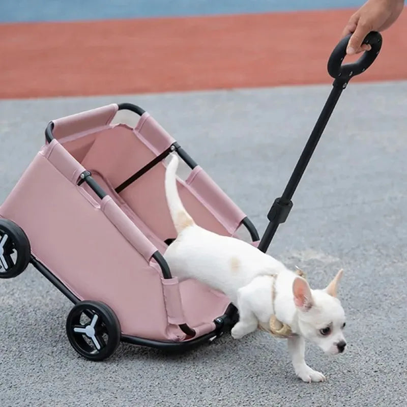 Lightweight Foldable Pet Stroller 4 Wheels Small Dog Handcart Comfortable Handlebars Foldable Dog Stroller for Small Cats & Dogs