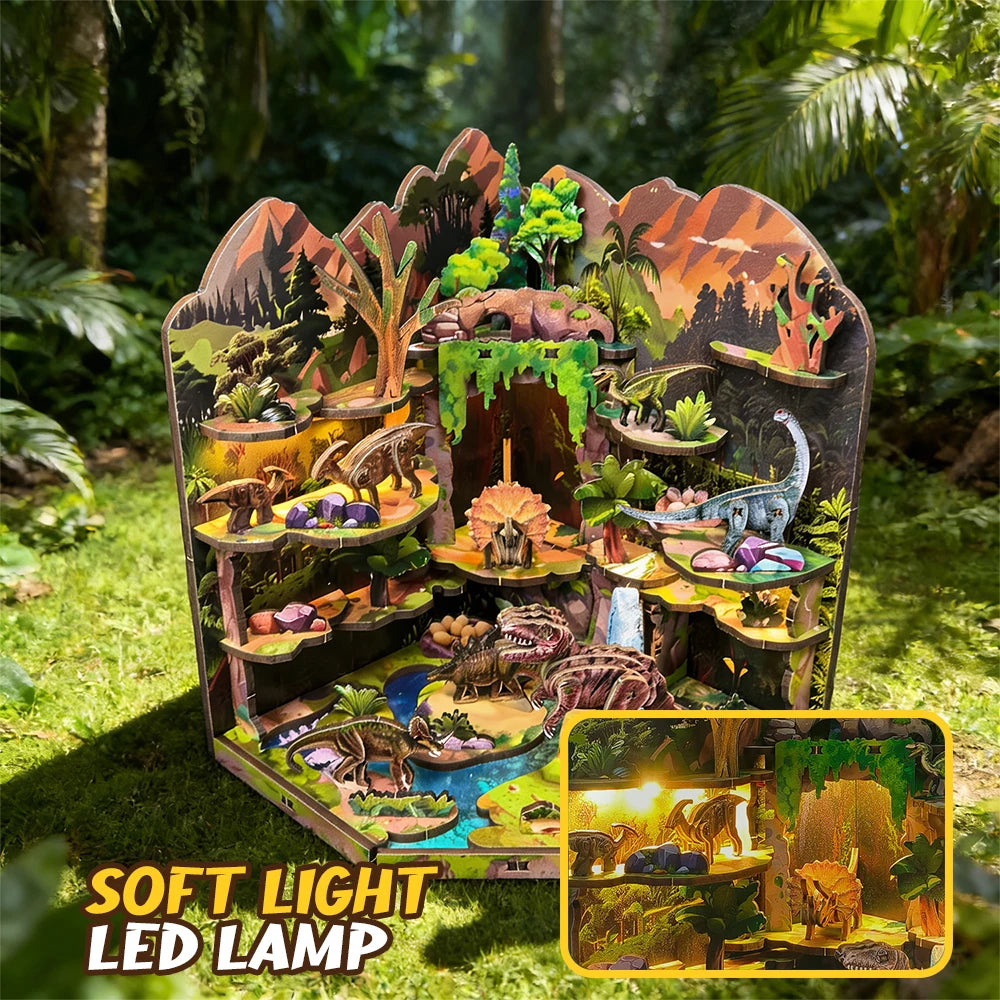 DIY Wooden Blocks Dinosaur Secret Realm 3D Wooden Puzzle Stereo Model Beginner Friendly Stress Relief Handmade Toys for Adults