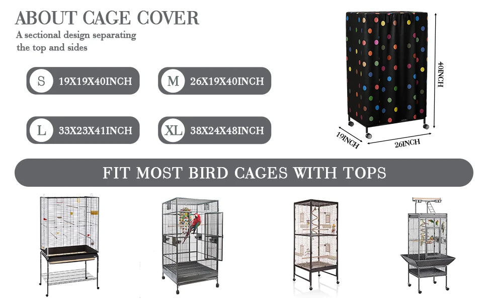 Nighttime Bird Cage Cover with Zipper Panel Blackout Birdcage for Winter Universal Breathable Good Night Enclosure for Bird