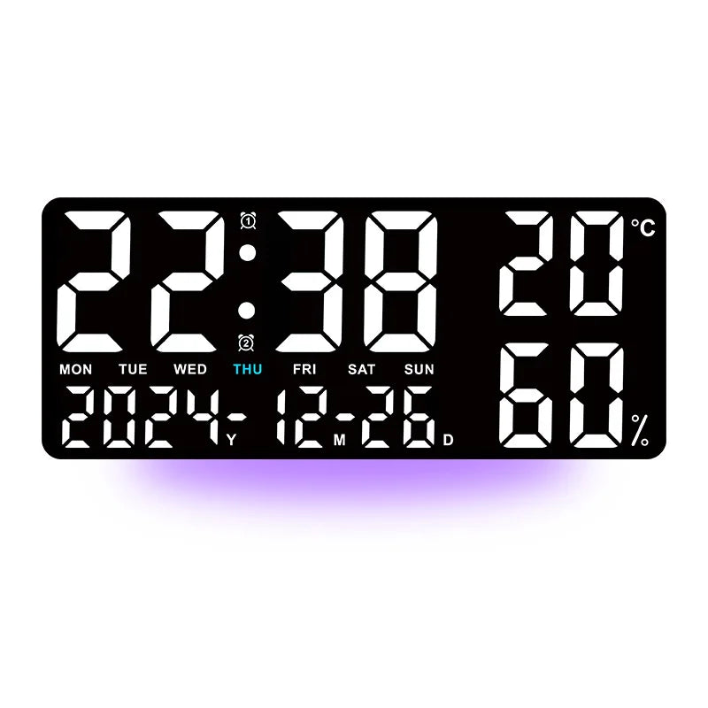 Large Digital Wall Clock with 7Colors Mood Light 2 Alarm TEMP Humidity Date Table Clock 12/24H Timing Countdown LED Alarm Clock