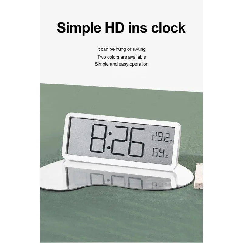 LCD Digital Wall Clock Time Temperature Humidity Display Electronic Desk Clock Battery Powered Home Office Decor