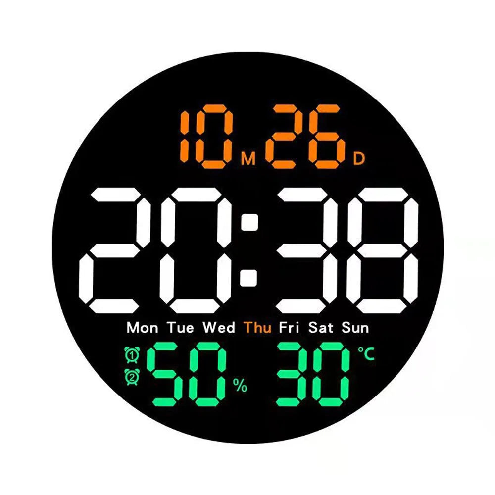 Digital LED Wall Clock with Dual Alarms,Calendar,Temperature and Humidity. Brightness Adjustable