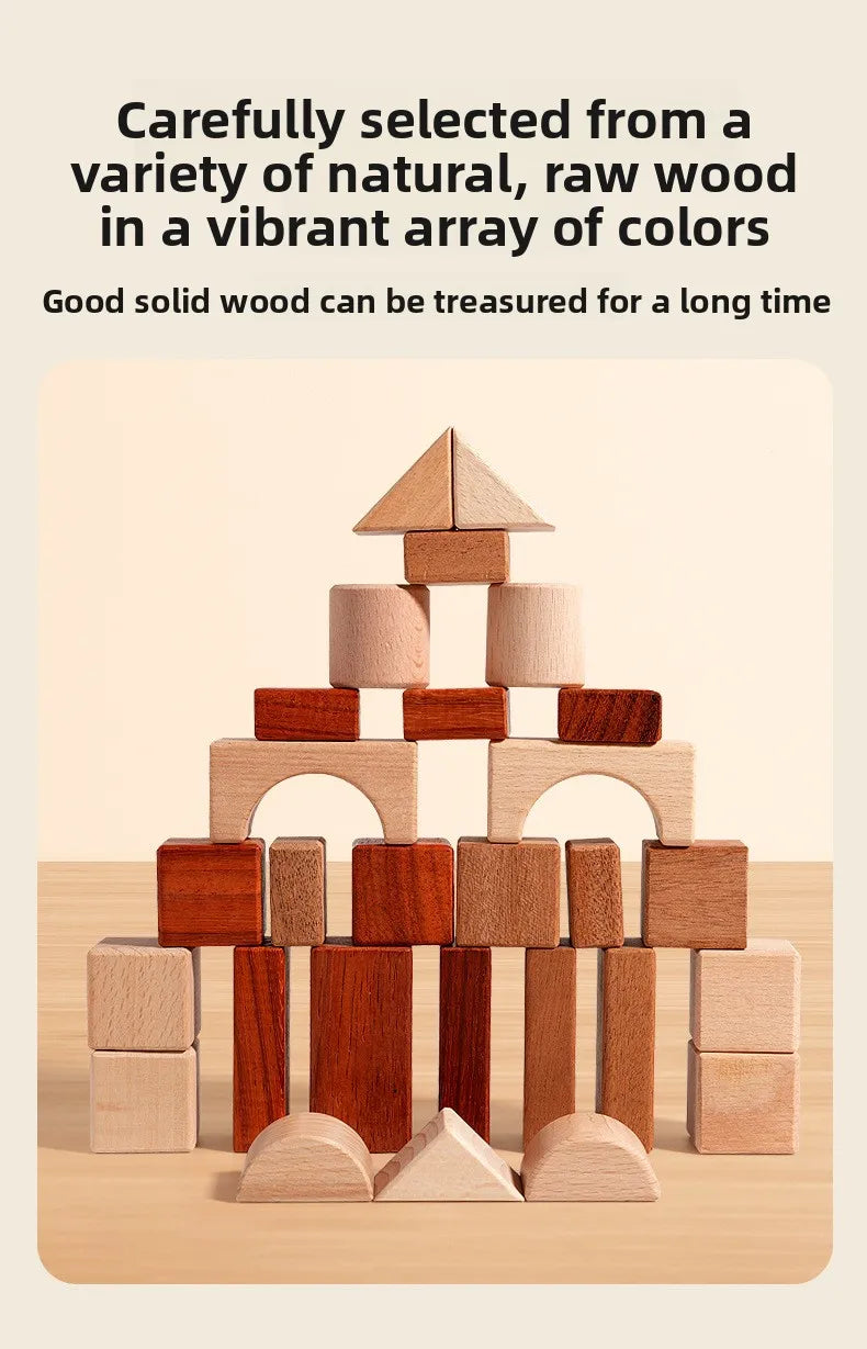 Kawaii 100Pcs Unpainted Beech Wooden Large Building Blocks Toddler Stacking Construction Preschool Educational Gift