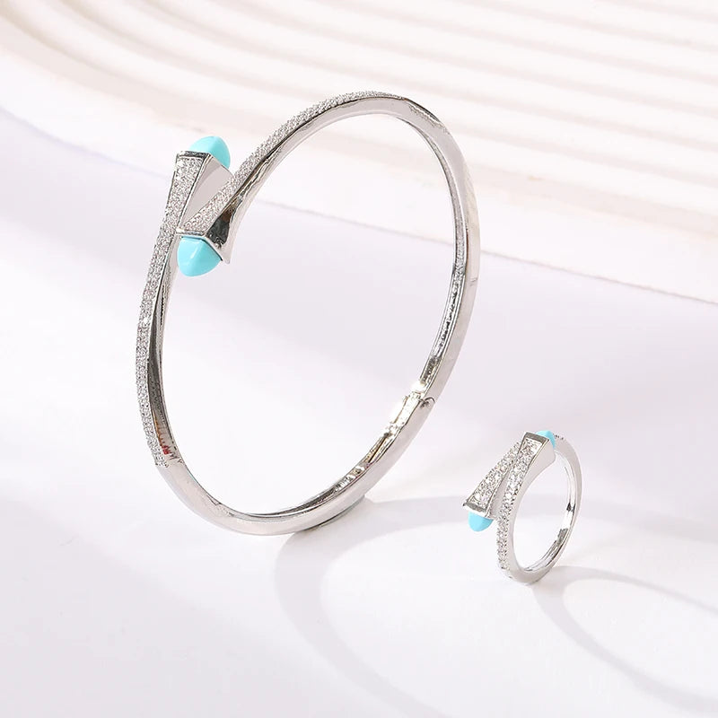 2025 New Cute Women Fashion Bracelet & Ring Set Candy color stone Simple Open Cuff Bangle Ring Arab Middle Eastern Jewelry Set