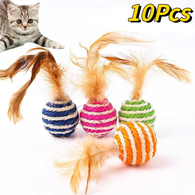 Pet Cat Toys Sisal Feather Ball Cat Scratch Ball Toys Pet Supplies Random Color  игрушки для кошек