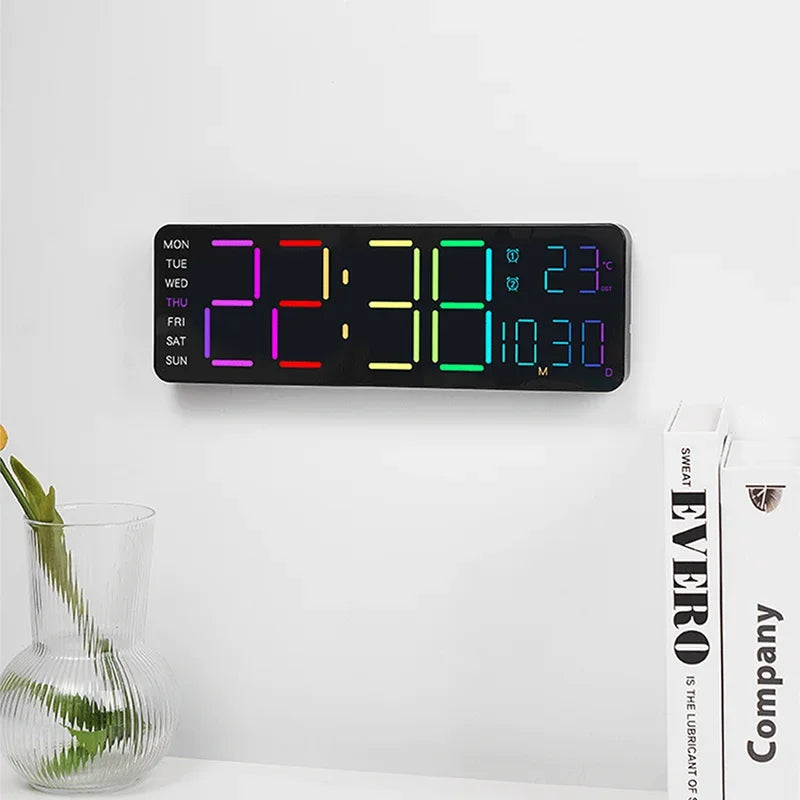 13" Large Digital Alarm Clock with Remote Control 11Color & Dynamic RGB Display LED Multicolor Ambiance Wall Clocks  Room Decor