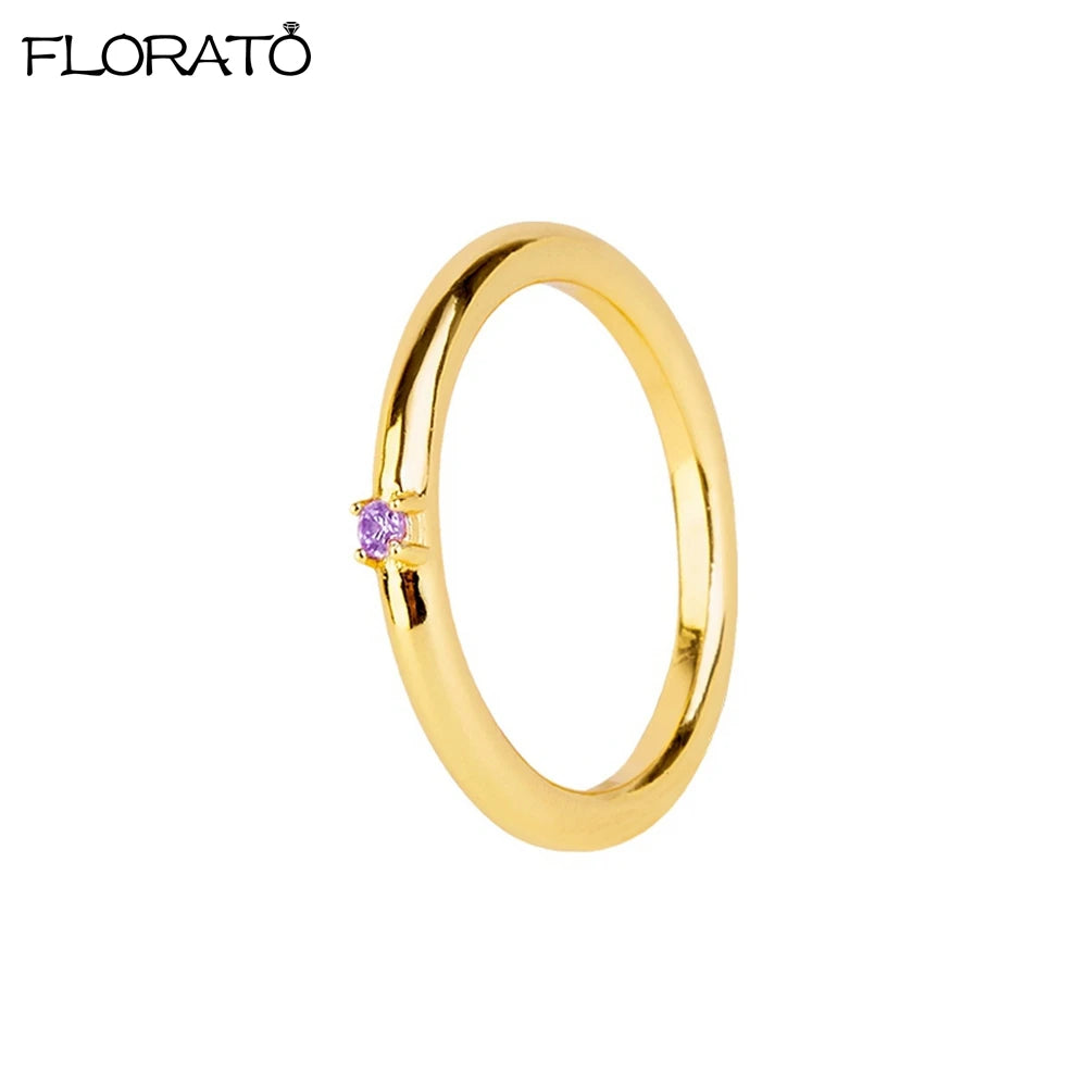 Trendy 18K Gold Plated Engagement Ring for Women Luxury Fashion Elegant Purple Crystal Wedding Rings Party Jewelry Gifts