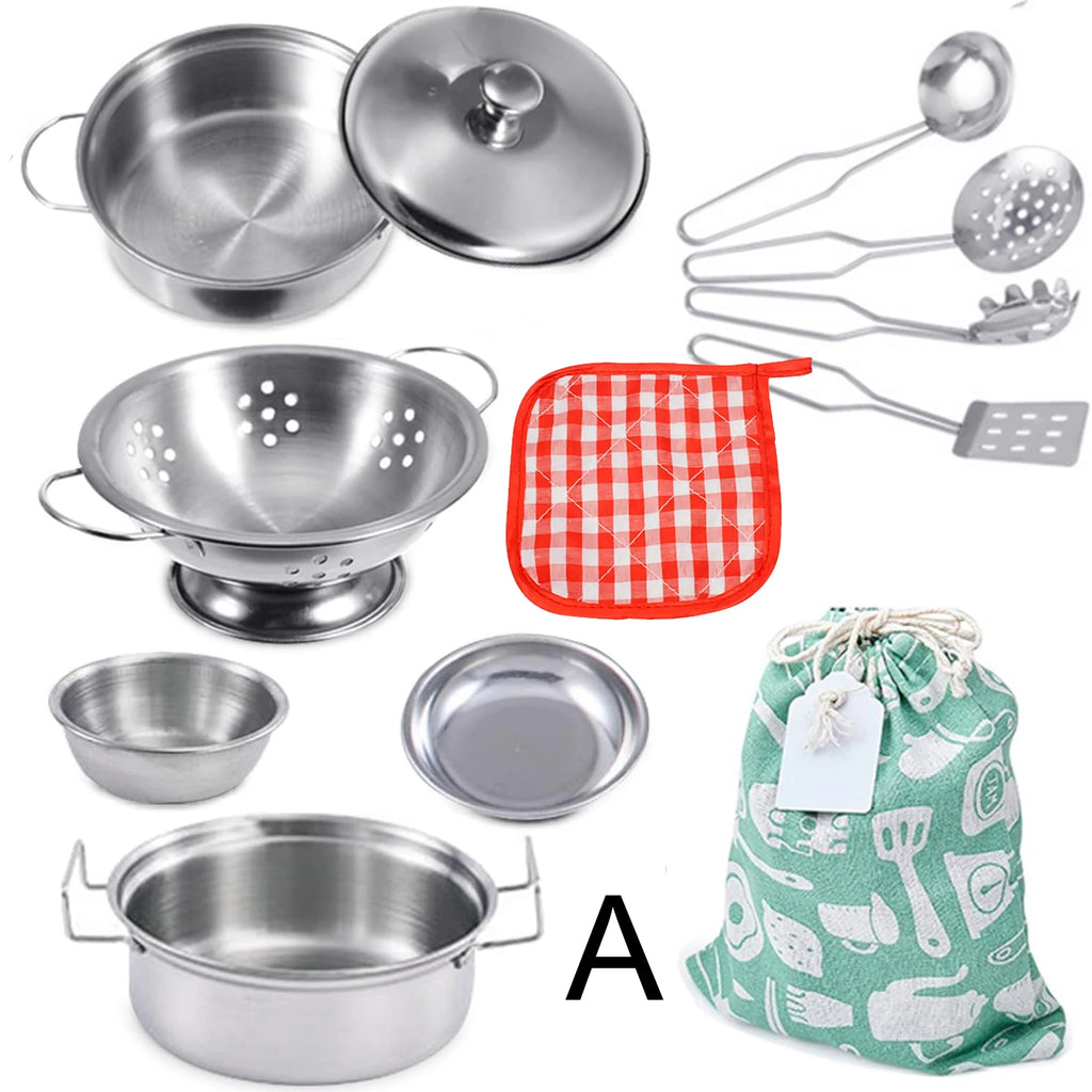 Children Metal Stainless Steel Material Pretend Play Food Kitchen Cookware Set Toy Mini Cooking Game Pot Shovel Kid Kitchen Toys