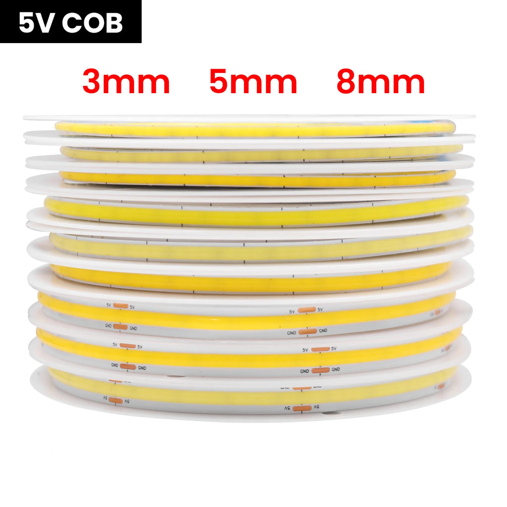 DC 5V COB LED Strip 3mm 5mm 8mm 320LEDs/M High Density Flexible COB LED Tape Night Light Battery Powered DIY TV Mirror Backlight