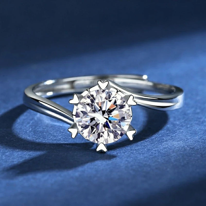 100% Real Moissanite Ring D VVS1 Pass Diamond Test Pen Adjustable Size S925 Sliver GRA Certificate Wedding Rings for Women 02