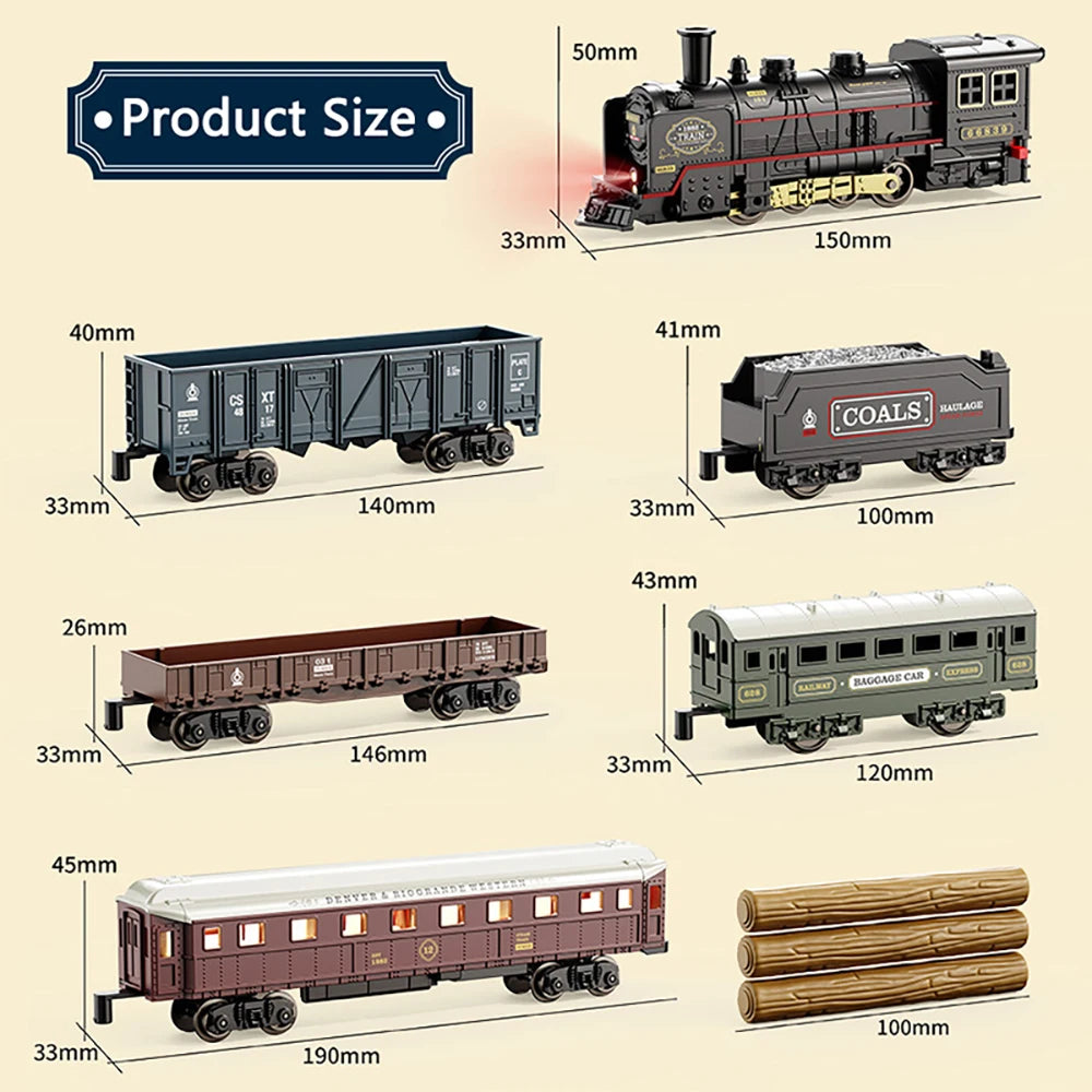 Kids Retro Electric Steam Train Rail Toys Classical Railway Freight Train High-Speed Tracks Train Model Boys Toys Christmas Gift