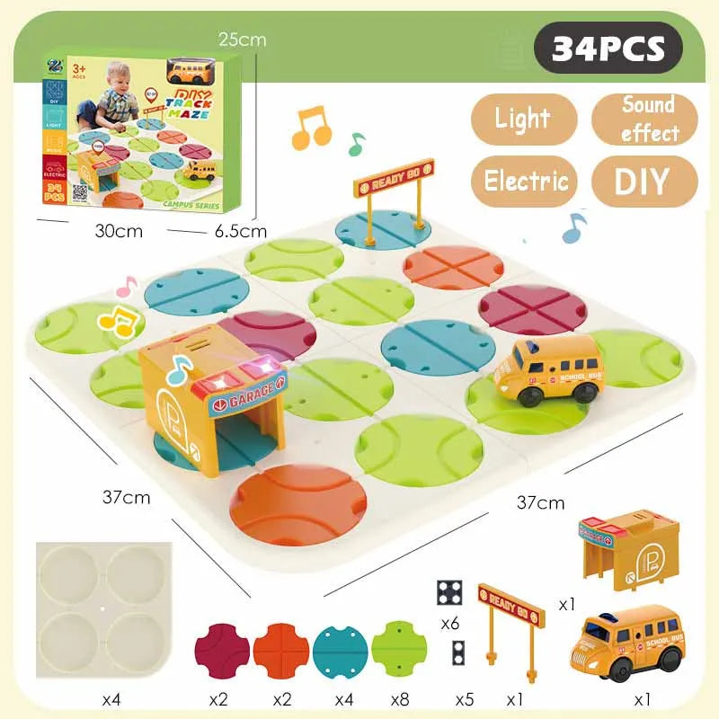 Kid Track Car Puzzle Set Toy DIY Assembling Maze Map Sound Light Electric Rail Car Logical Thinking Trainting Intellectual Game