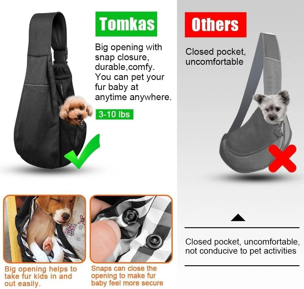 Black Small Dog Chest Carrier Bag Adjustable Shoulder Strap Zippered Pocket Suitable for Puppies Pet Transport