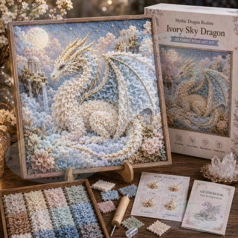 Mythic Dragon Realms 3D Fabric Poke Art Kit, DIY Punch Needle Dragon Craft Kit with Wooden Frame, Fantasy Dragon Home Decor