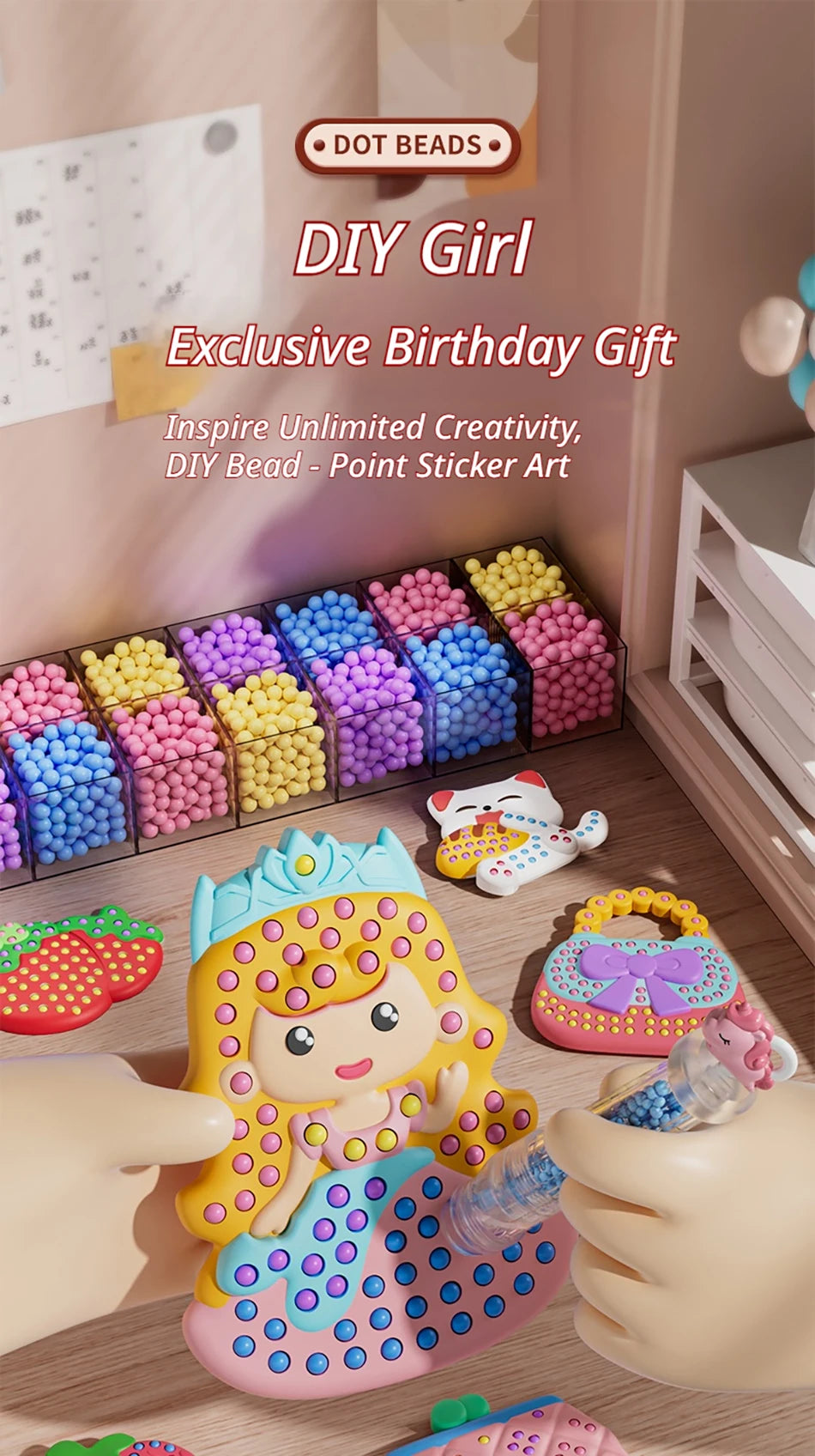 New Beads Pen Painting Handicraft Set for Kids Creative Handmade Sticker DIY Princess Rainbow Cake Keychain as a Gift for Kids