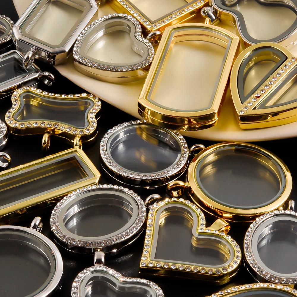 10Pcs/Lot Openable Round Living Reliquary Picture Locket Pendant Glass Floating Cremation Urn Medaillon Colgantes Jewelry Making