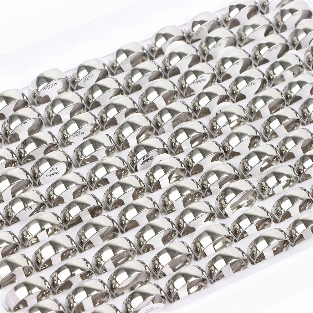 100Pcs/lot Fashion Smooth Stainless Steel Rings For Women Men Width 2-8mm Simple Lovers Jewelry Party