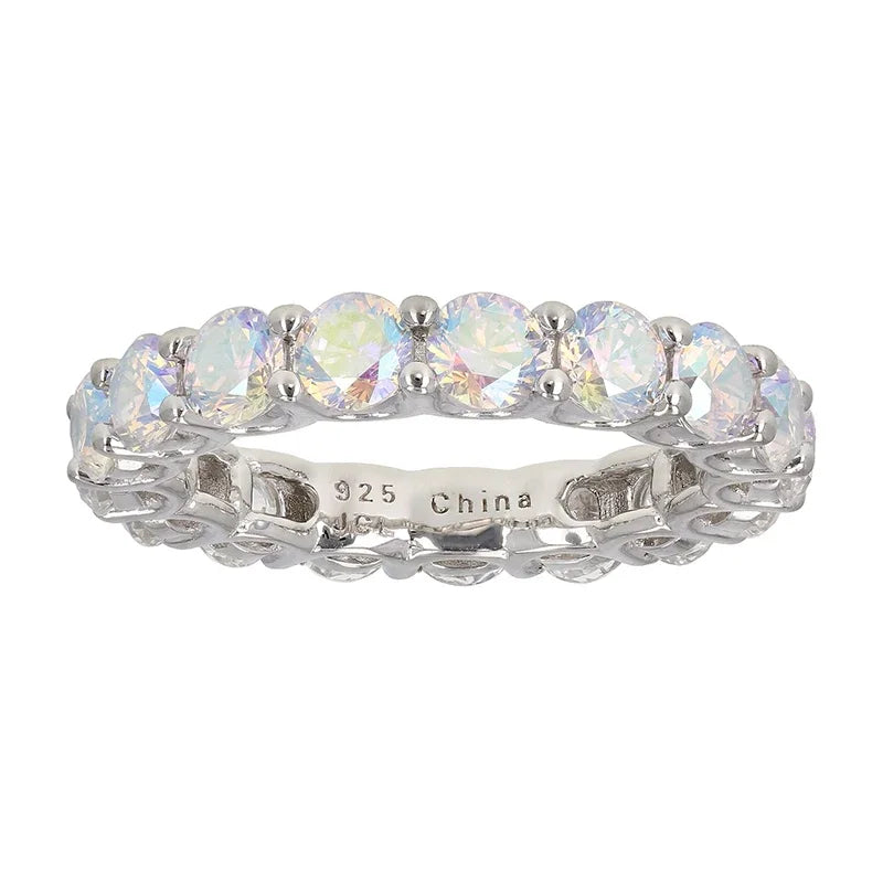 TKJ 925 Sterling Silver Rings Borealis Aurora CZ Diamond Eternity Promise Engagement Ring Wholesale Women's Jewellery Bridal Wed