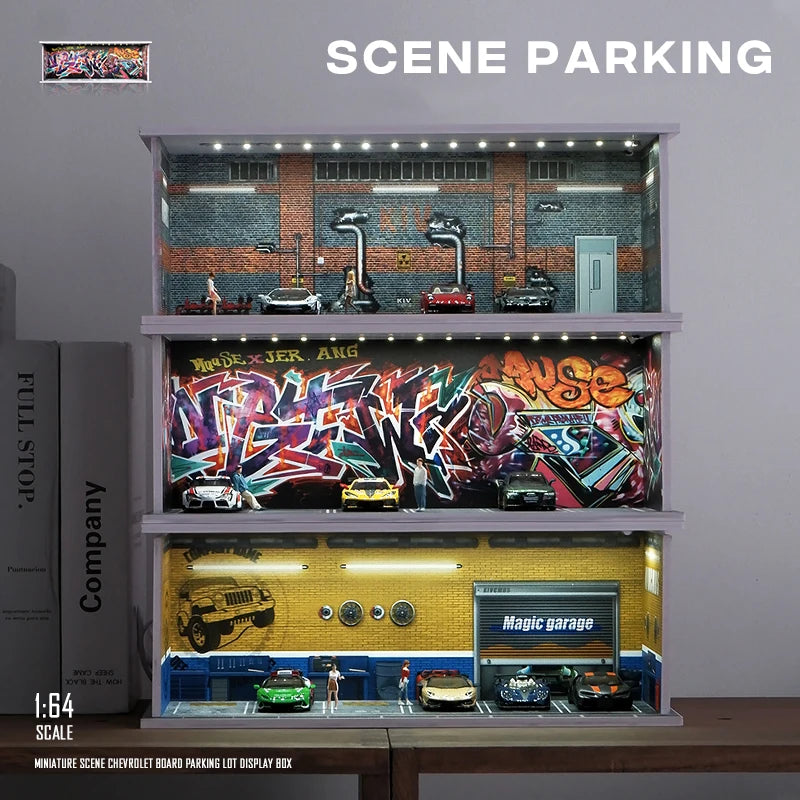 1/64 Garage scene Model Scene with Light Version Simulation Model Scene Decoration Collect (Excluding dolls and car models)