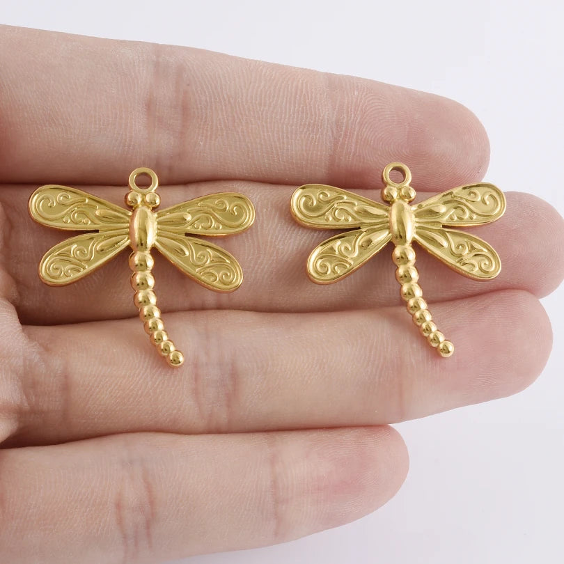 5pcs Stainless Steel Bee Spider Cicada Butterfly Dragonfly Flower Tree Grass Pendants Insects Charms Jewelry Making Accessories