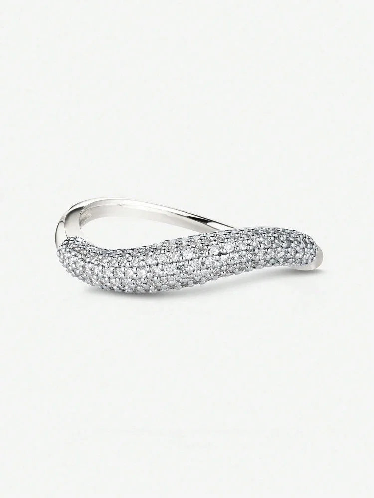 925 Sterling Silver Zircon Wave Shape Ring For Women Daily Wear Outfit Anniversary Engagement Party High Quality Fine Jewelry