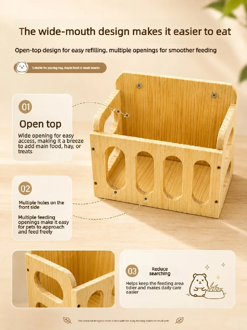 Natural Wooden Hay Feeder Rack - Hanging Guinea Pig Rabbit Feeding Grass Holder for Chinchilla Hamster Small Pet Cage Accessorie