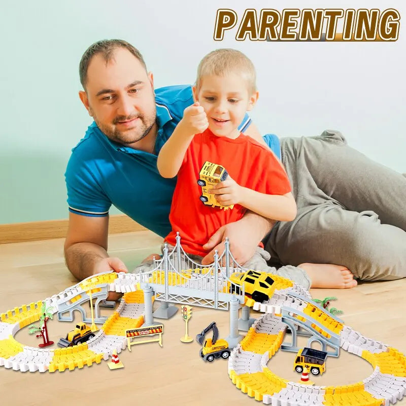 DIY Building Block Track Splicing Puzzle Toy, Electric Track Toy Engineering Minin Car Set Puzzle Kids Toys Track Car Train Toys