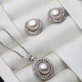 Real Cultured Natural Pearl Necklace Earring Set For Women,Elegant 925 Sterling Silver Pearl Earring Set Wife Anniversary White