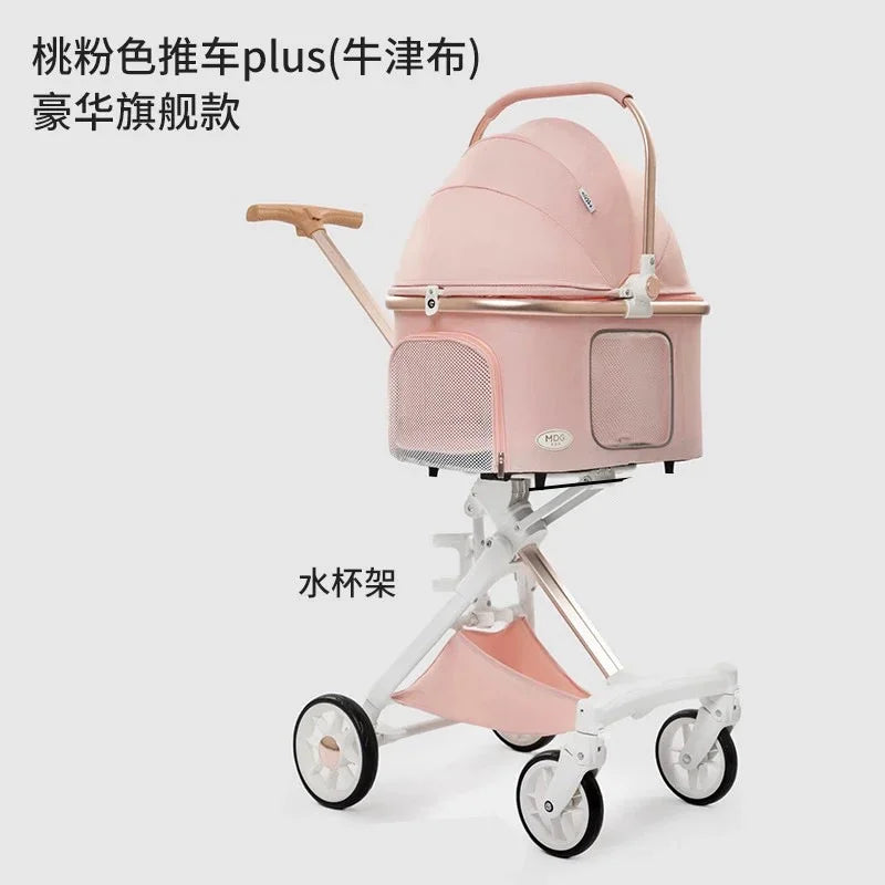 Lightweight White High View Pet Stroller One-click Foldable Cart for Small Medium Dogs Cats Outdoor Travel Pet Supplies Hot Sale