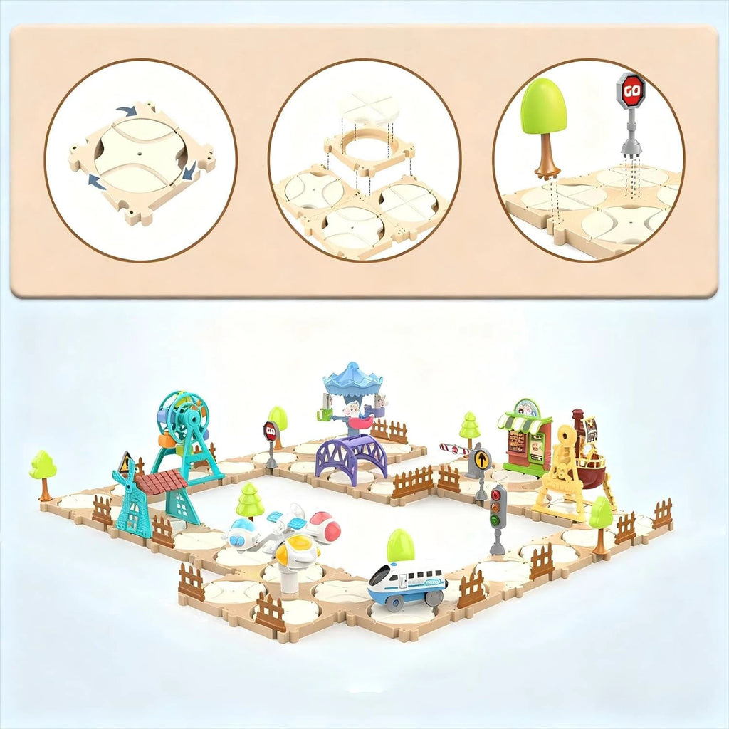 DIY Puzzle Track Car Set Assembling Scene Rail Train Learning Logic Road Board Games Educational Toy Kid Boy Birthday Gifts