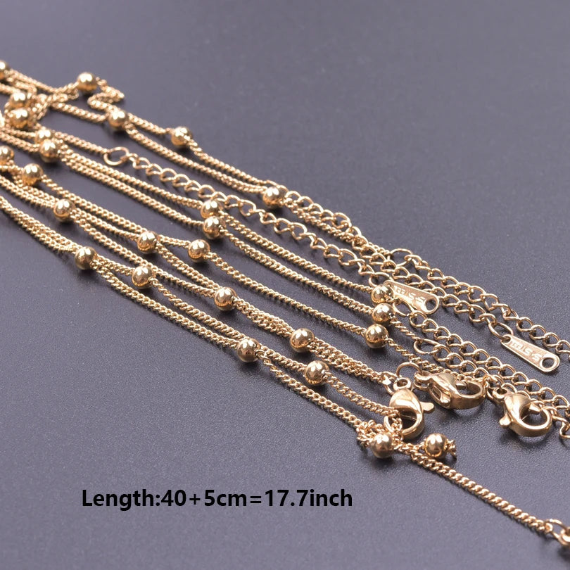 10pcs/Lot Gold Color Stainless Steel Chain 45cm Adjustable Necklace Width 1.2/1.5/1.6/2.2/2.5/3mm Men Women Jewelry Chain Bulk